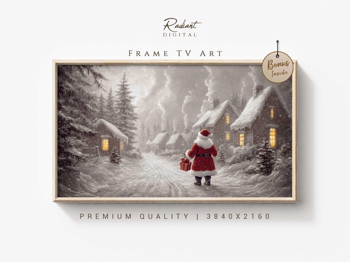 Santa Winter Village Frame Tv Art Cozy Christmas Scene Snowy Holiday Village Tv Art Festive Santa Claus Tv Frame Decor Christmas Tv