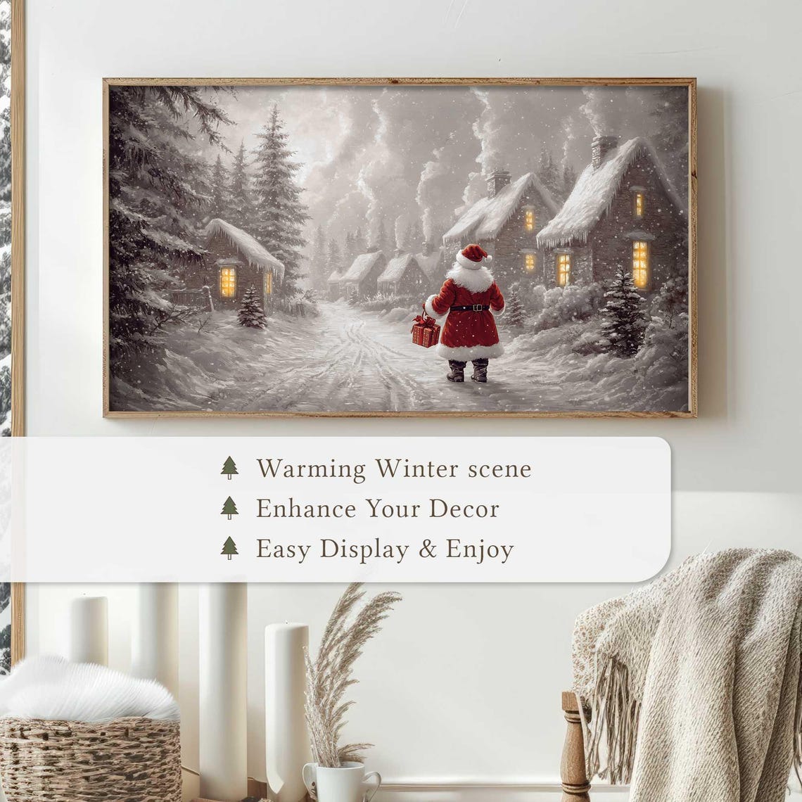 Santa Winter Village Frame Tv Art Cozy Christmas Scene Snowy Holiday Village Tv Art Festive Santa Claus Tv Frame Decor Christmas Tv - Image 4