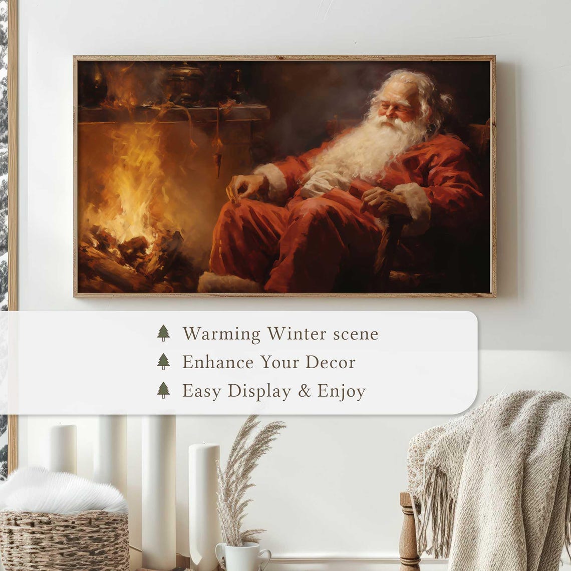 Santa Claus Resting by the Fireplace Christmas Watercolor Poster - Image 4