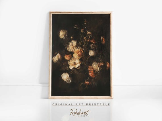 Dark Floral Bouquet Wall Art Moody Flower Print Gothic Botanical Art Vintage Floral Decor Victorian Floral Cottagecore Decor