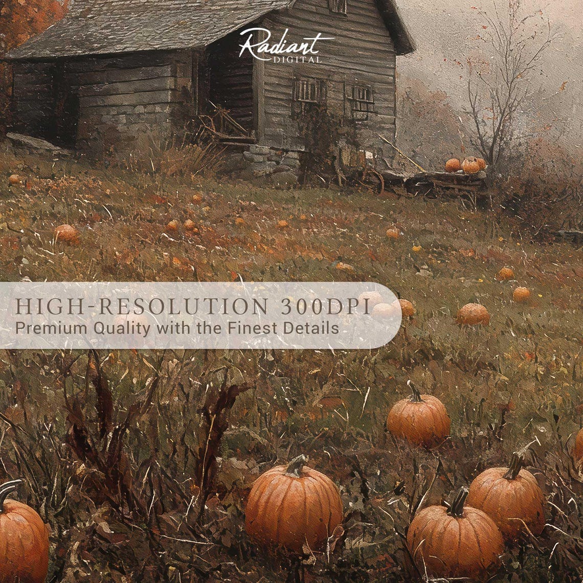 Pumpkin Field Rustic Barn Misty Autumn Morning Farm Art Poster - Image 3