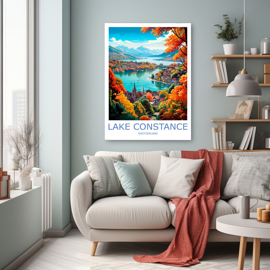 Lake Constance Autumn Lakeside Town Swiss Alps Travel Poster - Image 3