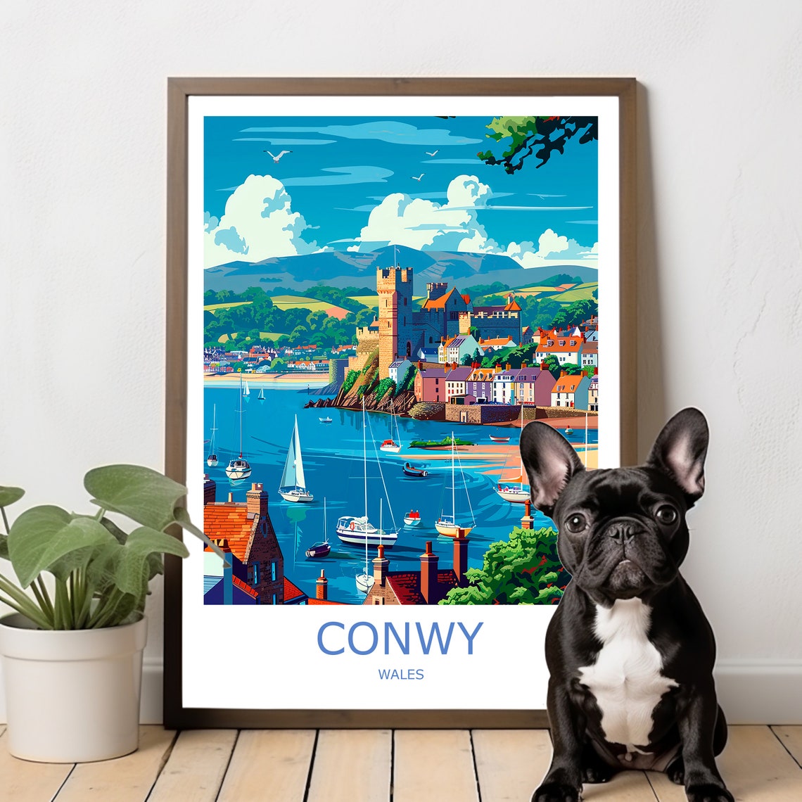 Conwy Castle Harbour Sailboats Welsh Coast Sunset Travel Poster - Image 2