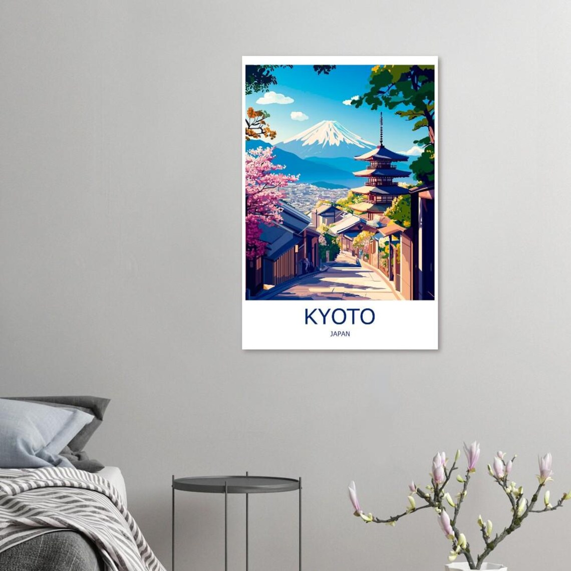 Kyoto Pagoda Street Cherry Blossoms Snowy Peak Japan Travel Poster - Image 3