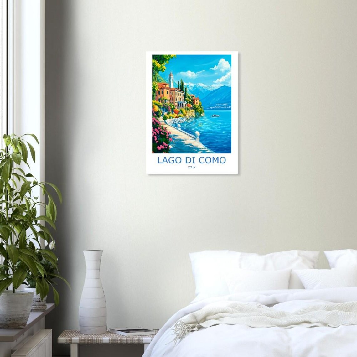Lago di Como Lakeside Villa Promenade Snowy Alps Italy Poster - Image 3