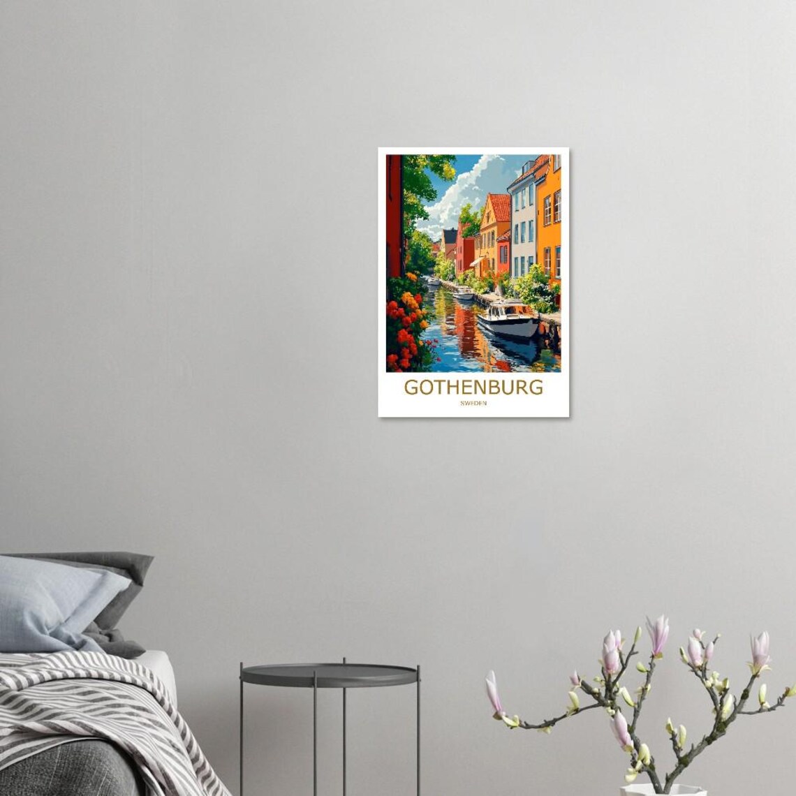 Gothenburg Sweden Canal With Boats And Flower Gardens Poster - Image 2