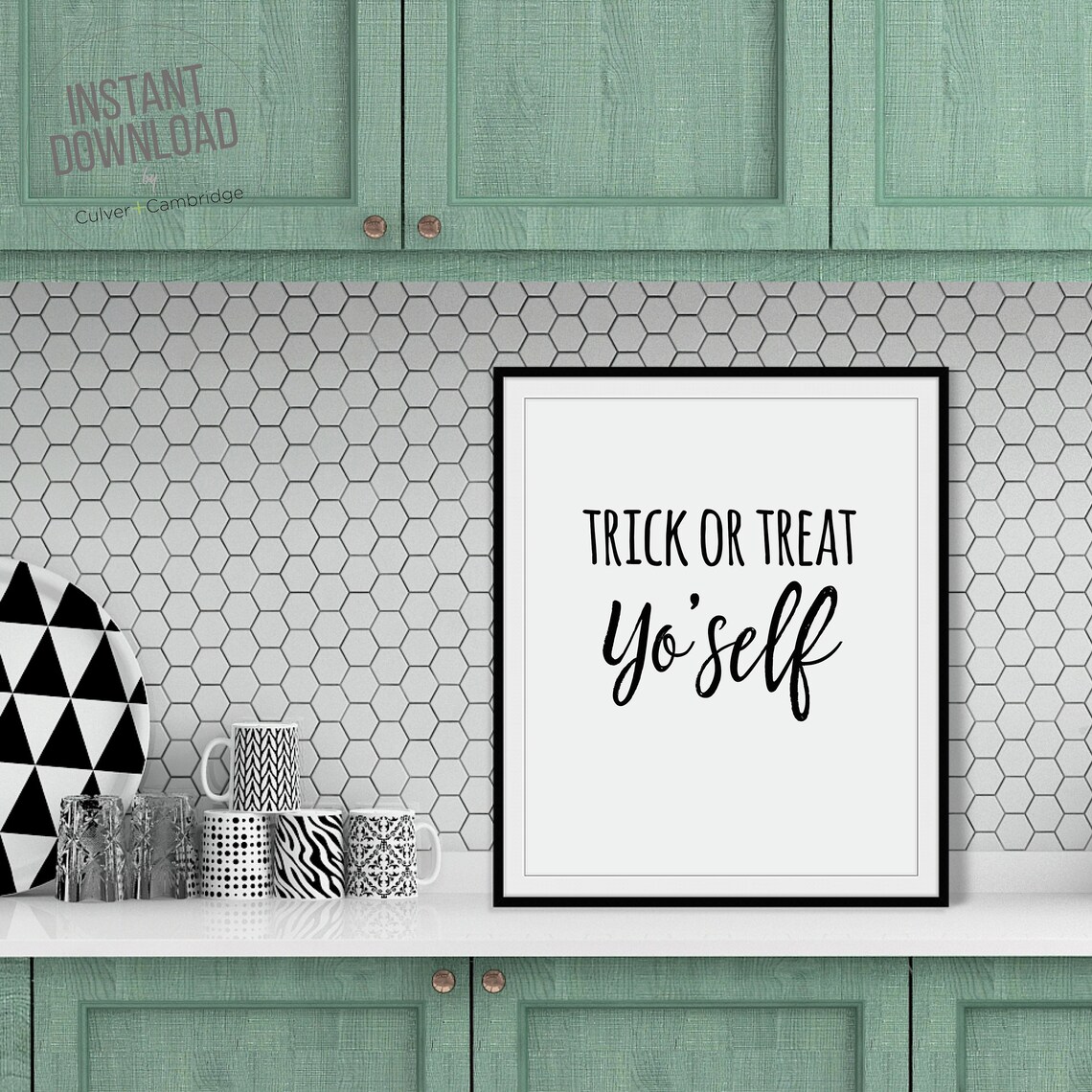 Trick or Treat Yoself Funny Halloween Quote Minimalist Black Poster - Image 2