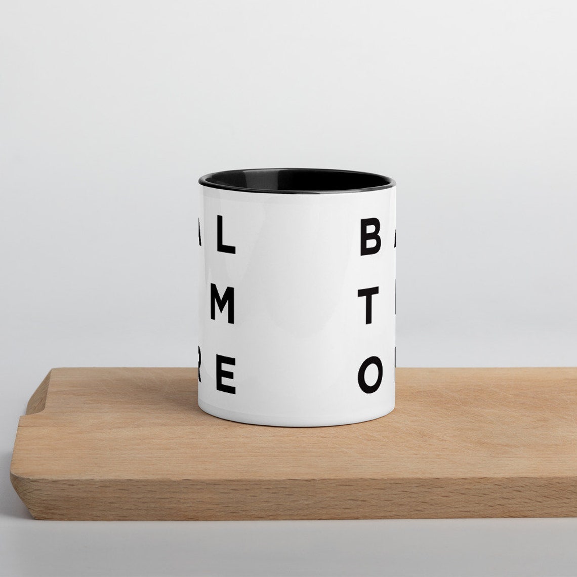 Baltimore Minimalist Stacked Letter Coffee Mug with Black Print