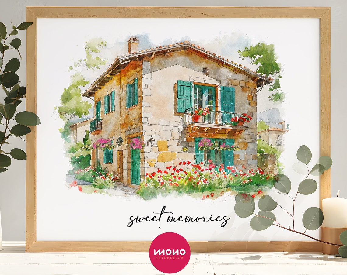 House Portrait Watercolor, Our First Home Sign