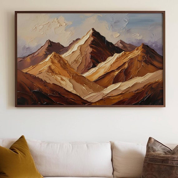 Textured Mountain Landscape Oil Painting Original Abstract Art Earth Tones Wall Decor Modern Home Decor Nature Inspired Artwork