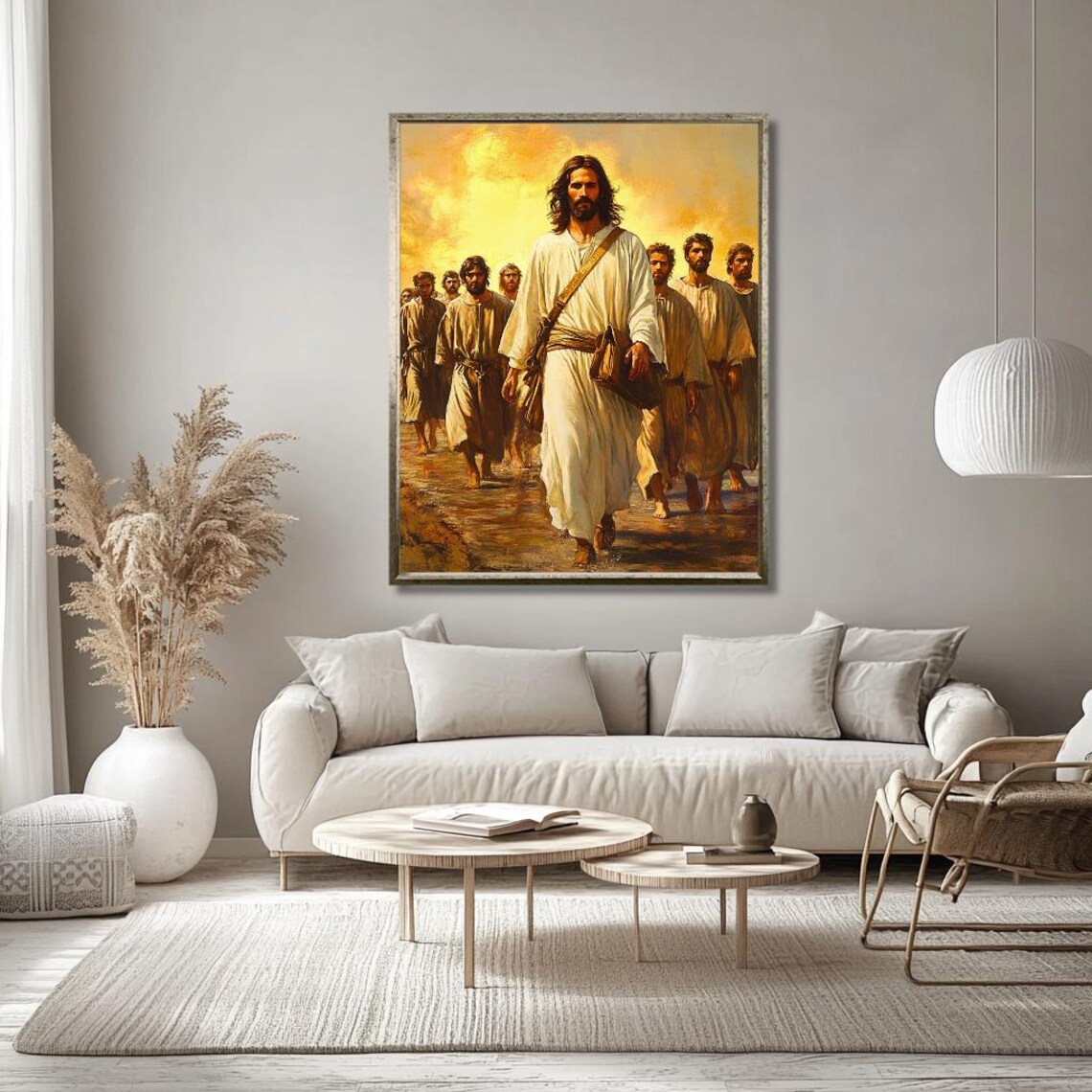 Jesus Walking Forward With His Followers in Golden Light Poster - Image 3
