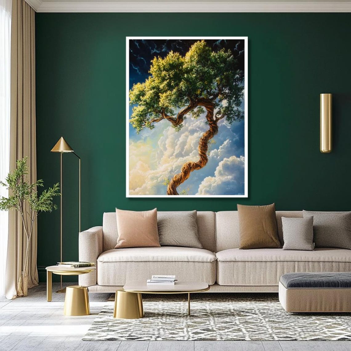 Skyward Spiral Tree Wall Art Dreamlike Twisting Tree Reaching Into The Clouds Surreal Nature Decor For Living Room Large - Image 2