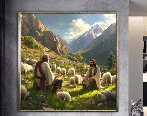 Mountain Shepherd Wall Art Peaceful Valley Print Religious Scripture Wall Decor Inspirational Christian Art