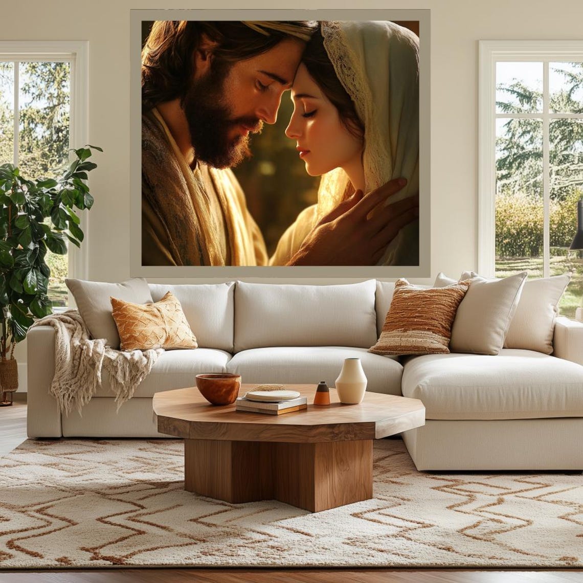 Jesus in a Tender Moment With a Bowed Woman in Golden Light Poster - Image 2