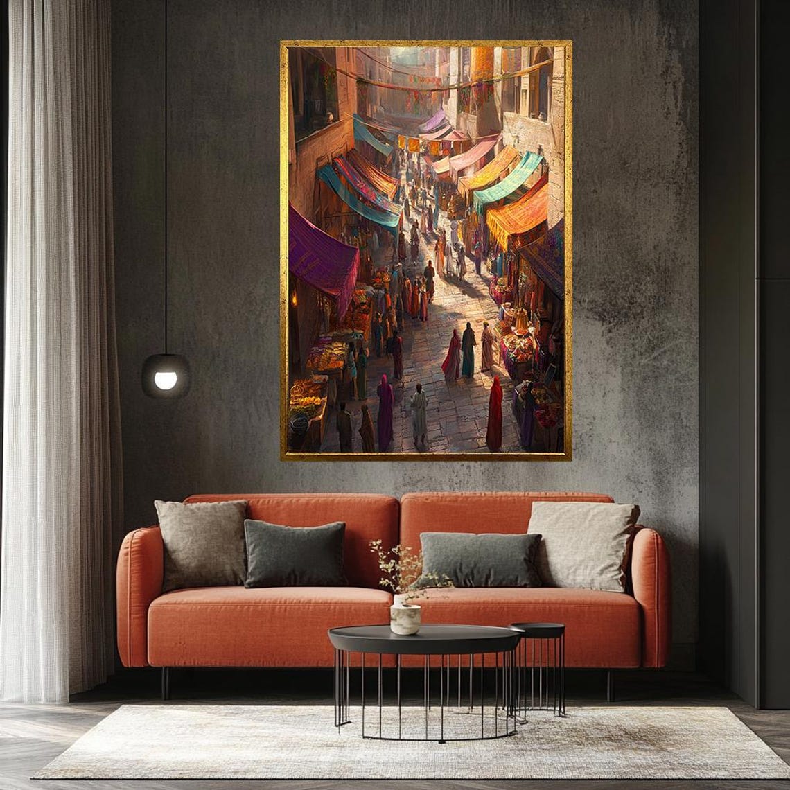 Busy Middle Eastern Market Street With Colorful Fabric Awnings Poster - Image 3