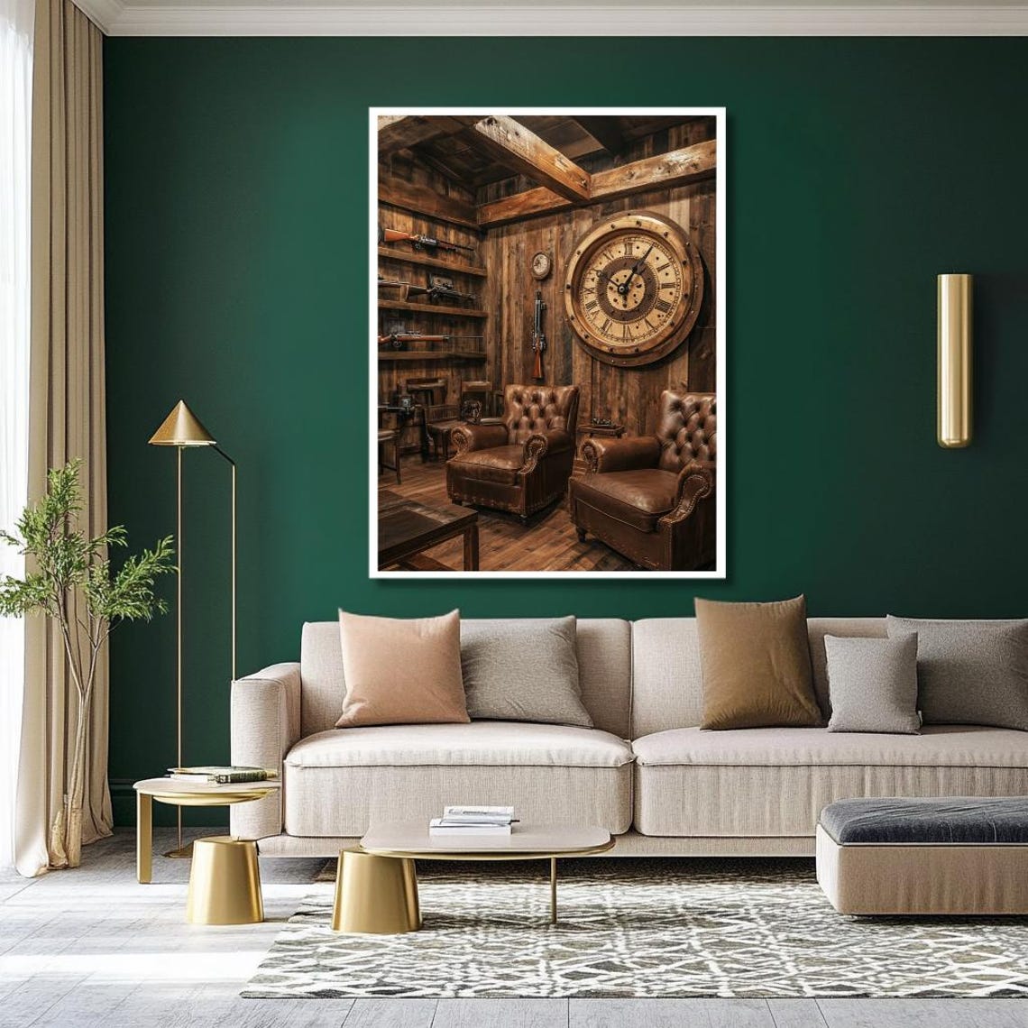 Rustic Vintage Study Room with Leather Chairs and Grand Clock Poster - Image 2