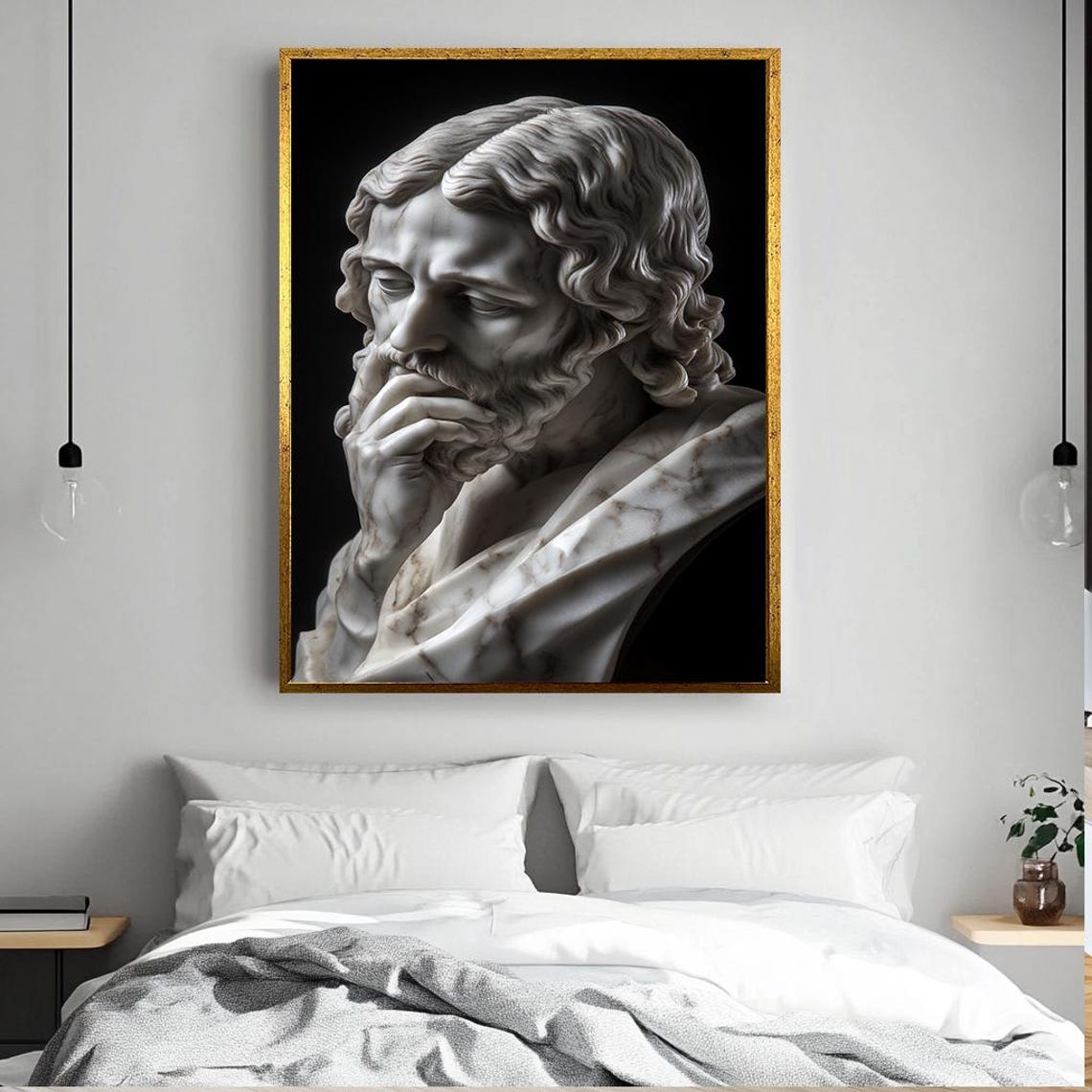 Marble Bust of a Bearded Thinker Classical Sculpture Art Poster - Image 3