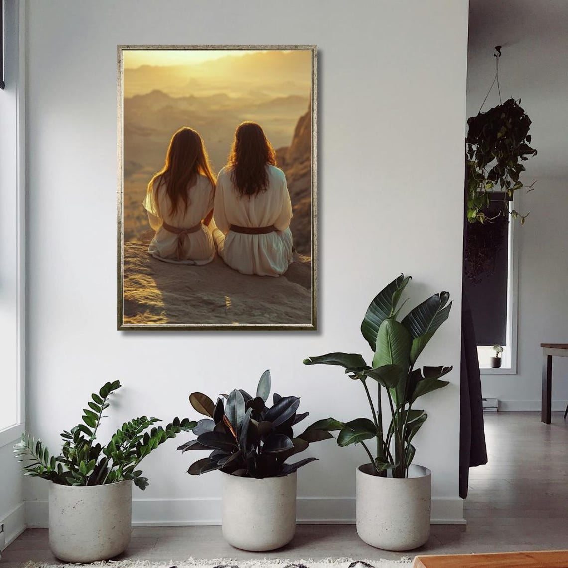 Sunset Sisters Wall Art Golden Hour Mountain Print Peaceful Friendship Bohemian Wall Decor - Image 2