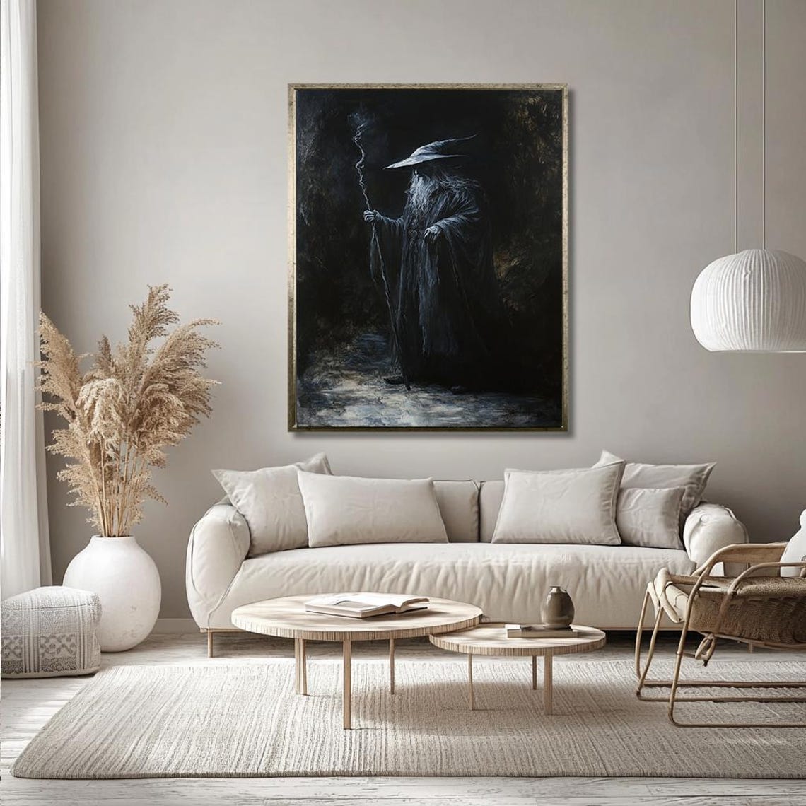Dark Fantasy Throne Art Mysterious Wizard In Shadowy Realm Monochrome Epic Wall Decor For Fantasy And Gothic Interiors - Image 3