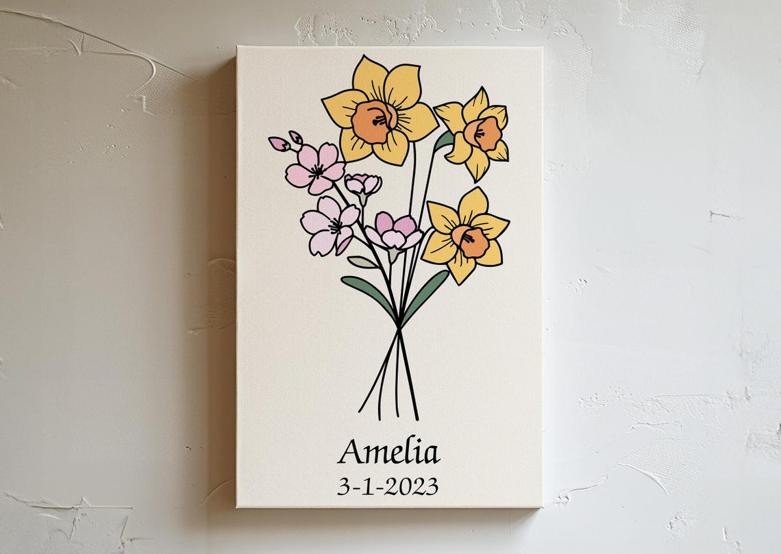 Personalized March Birth Flower Daffodil Cherry Blossom Floral Poster