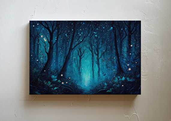 Enchanted Forest Wall Art Print Firefly Forest Art Enchanted Forest Decor Magical Forest Wall Art Forest Landscape Art