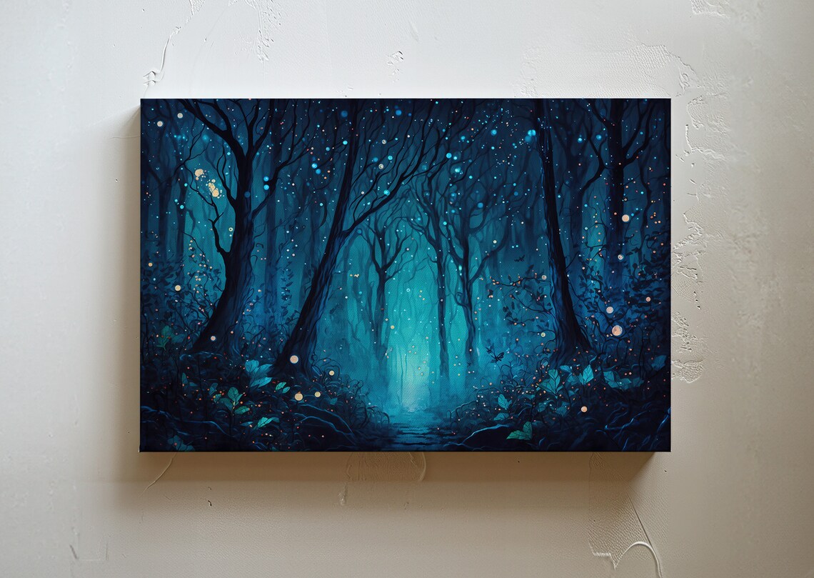 Enchanted Forest Wall Art Print Firefly Forest Art Enchanted Forest Decor Magical Forest Wall Art Forest Landscape Art