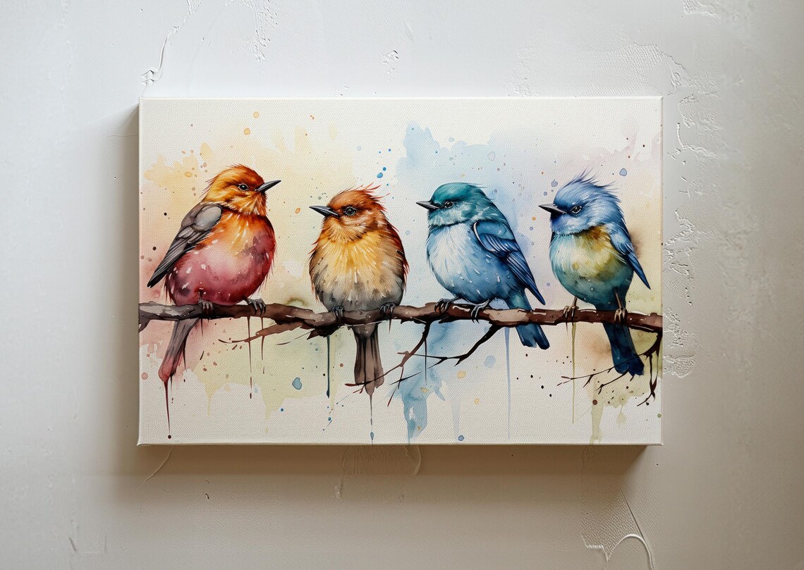 Watercolor Birds, Minimalist Nature Art Print
