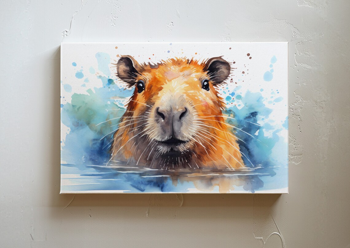 Watercolor Capybara Art Print, Animal Wall Decor