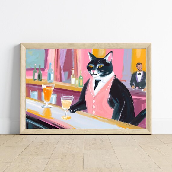Funny Cat Paintings, Cat Room Decor Gift