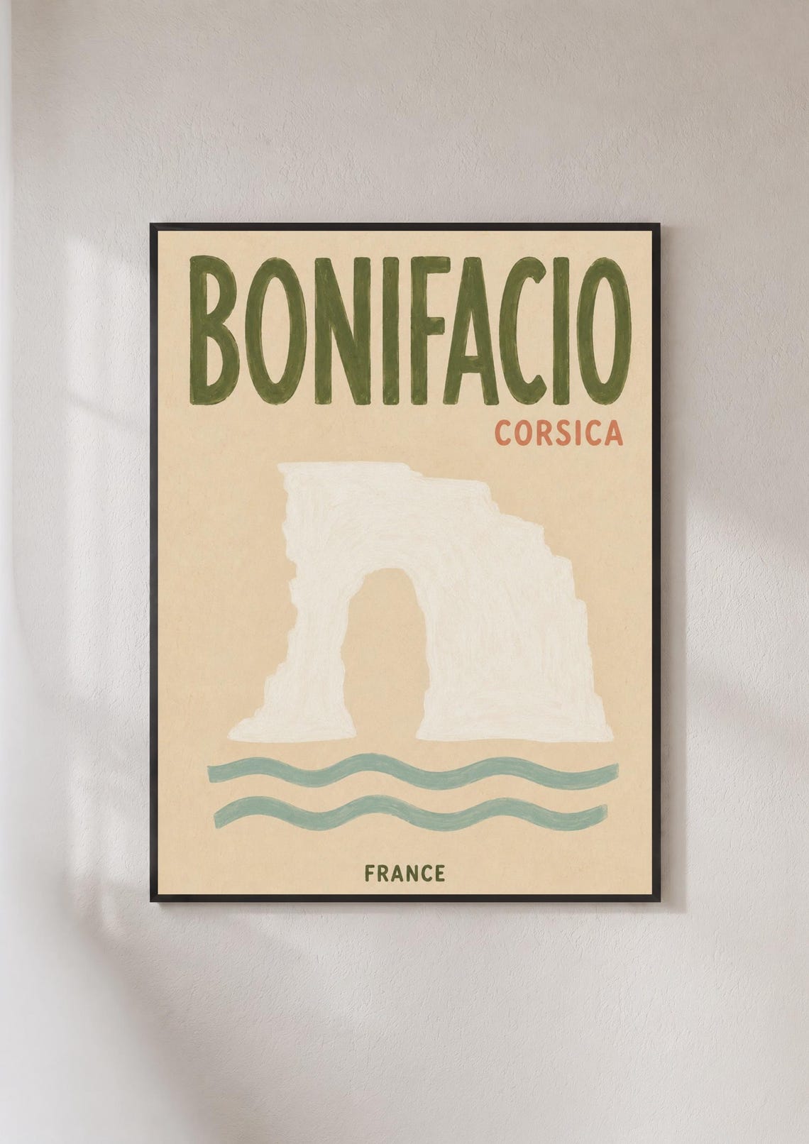 Bonifacio Corsica France White Cliff Arch Retro Travel Art Poster