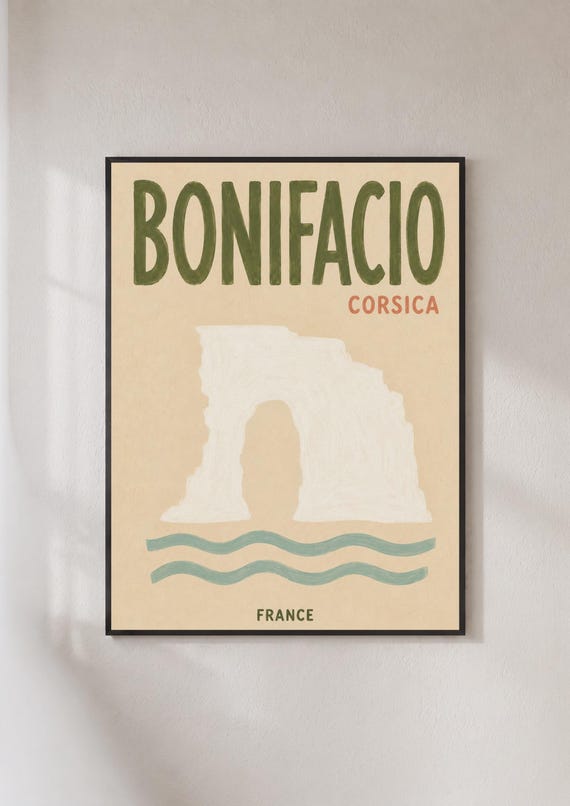 Bonifacio Corsica Travel Poster France Retro Wall Art Cliffs Sea Print