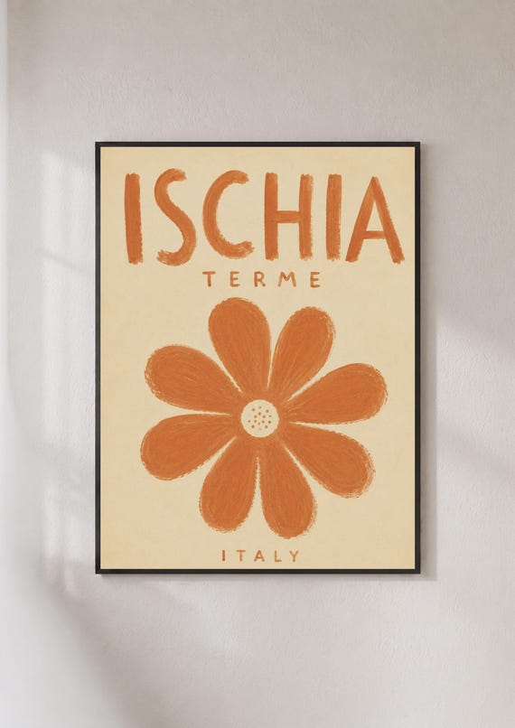 Ischia Terme Italy Travel Poster Retro Floral Wall Art Terracotta Italian Print