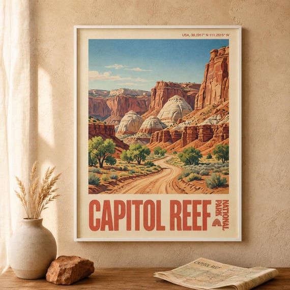 Capitol Reef National Park Print Vintage Utah Southwest Desert Landscape Poster