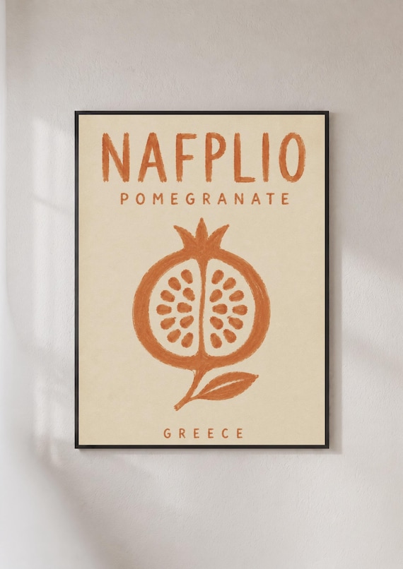 Nafplio Greece Pomegranate Terracotta Retro Fruit Travel Poster