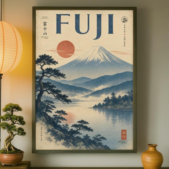 Fuji Japan Vintage Travel Poster Mount Japanese Landscape Print