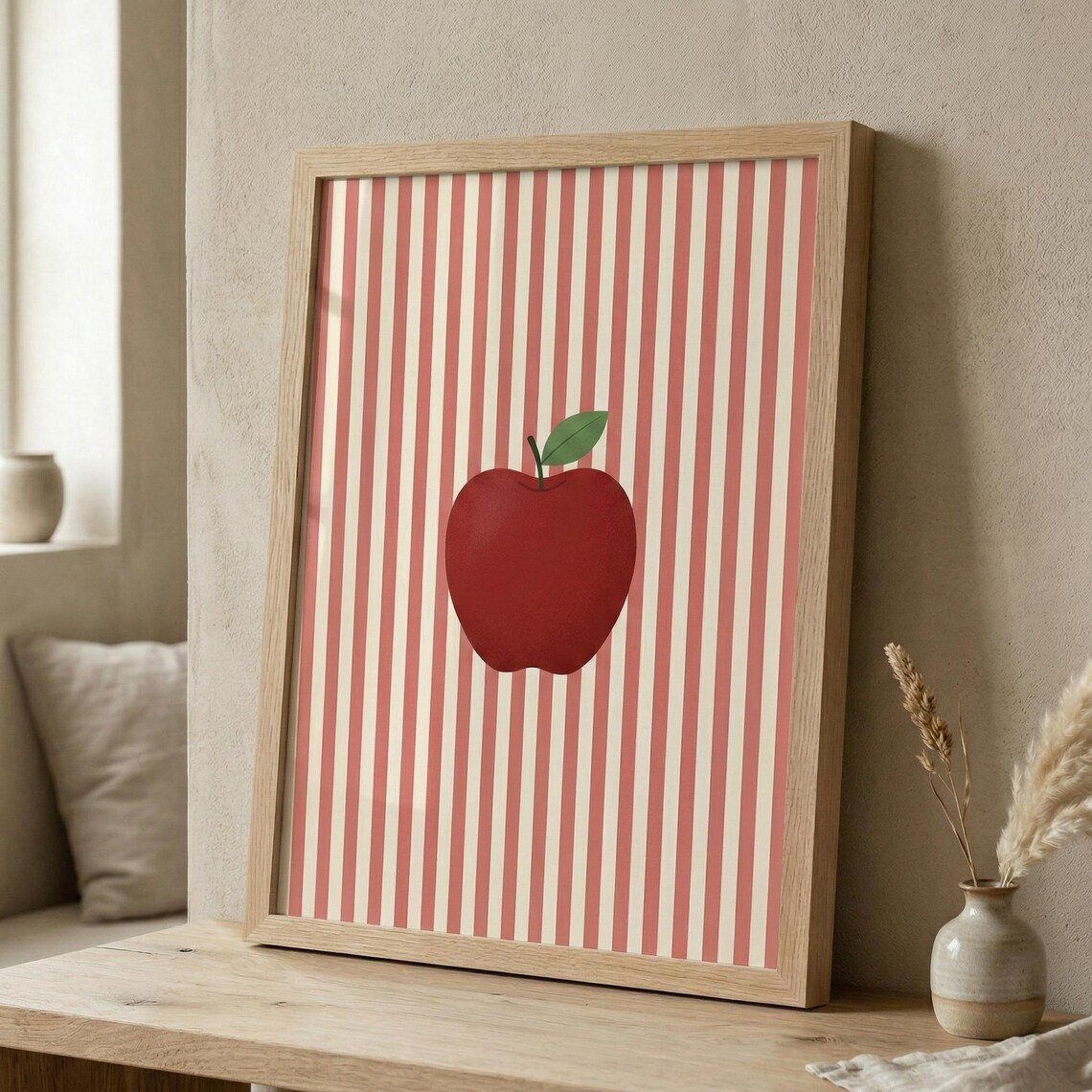 Red Apple Print, Minimalist Kitchen Art Print