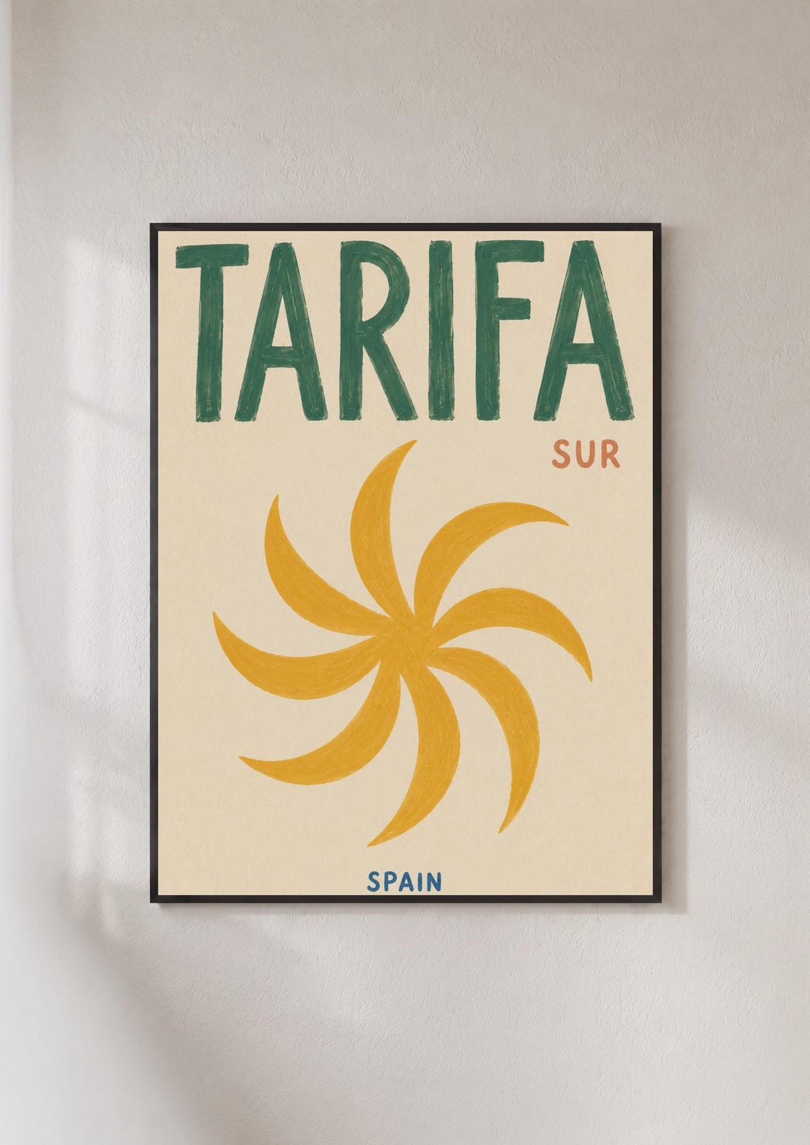 Tarifa Sur Spain Vintage Travel Poster Golden Sun Swirl Beach