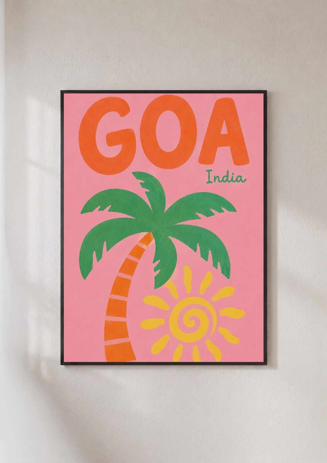 Goa India Retro Travel Poster, Palm Tree Beach