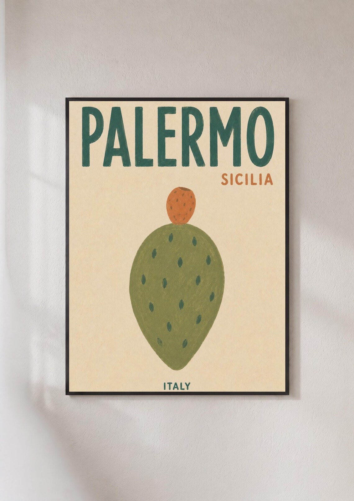 Palermo Sicilia Prickly Pear Cactus Italy Minimalist Travel Poster