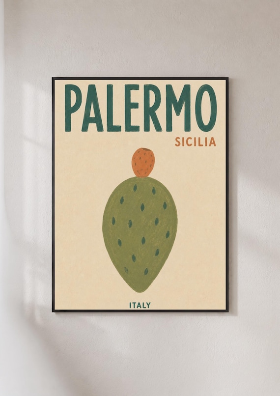Palermo Sicilia Prickly Pear Cactus Italy Minimalist Travel Poster