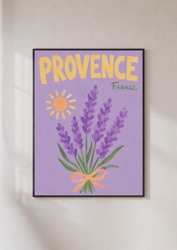 Provence France Lavender Poster French Travel Wall Art Purple Floral Print Retro