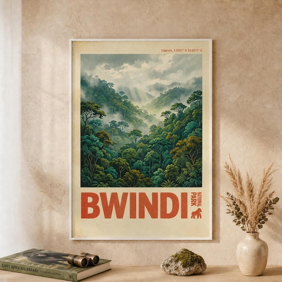 Bwindi National Park Uganda Misty Rainforest Gorilla Travel Poster
