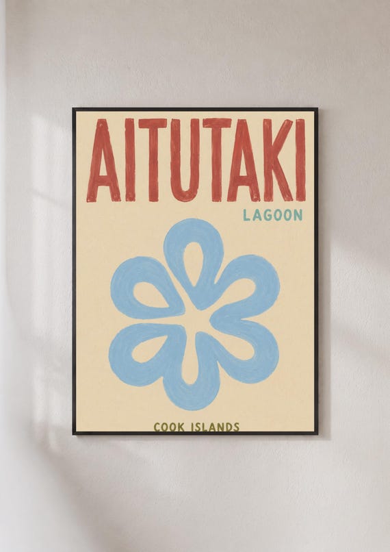 Aitutaki Lagoon Cook Islands Travel Poster Retro Pacific Island Wall Art Print