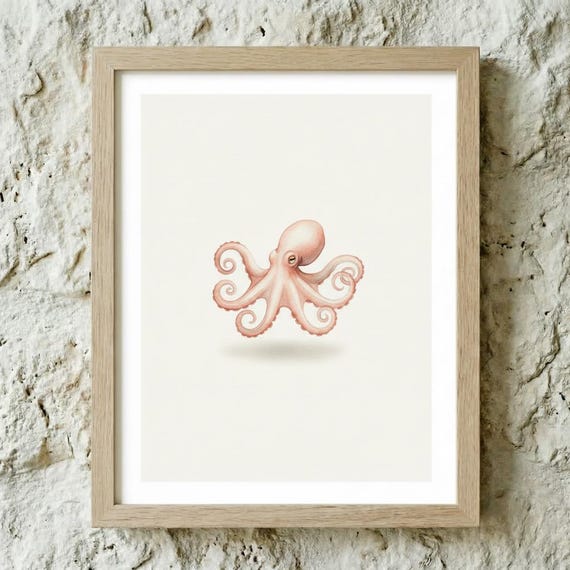 Octopus Print, Minimal Ocean Decor Art Print