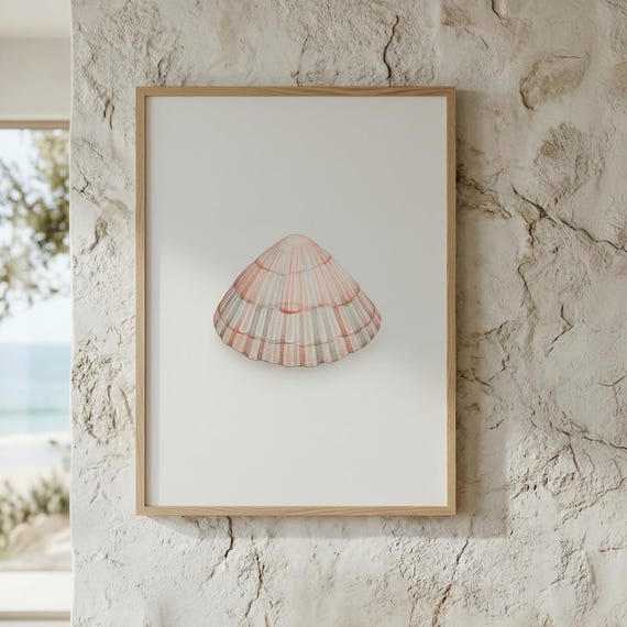 Vintage Clam Shell Print Coastal Wall Art Minimal Beach Decor