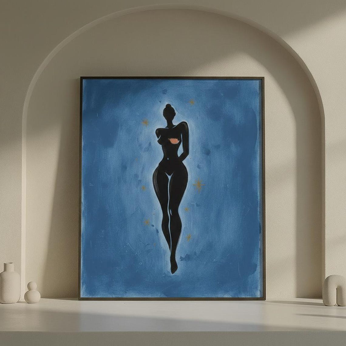 Abstract Black Female Silhouette Blue Celestial Night Poster
