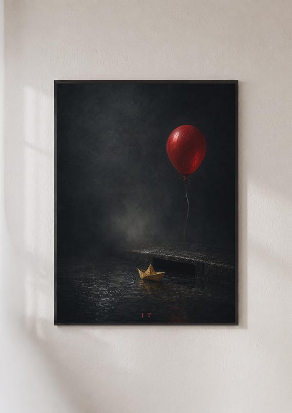 It Red Balloon Horror Movie Poster Stephen King Wall Art Dark Cinema Print