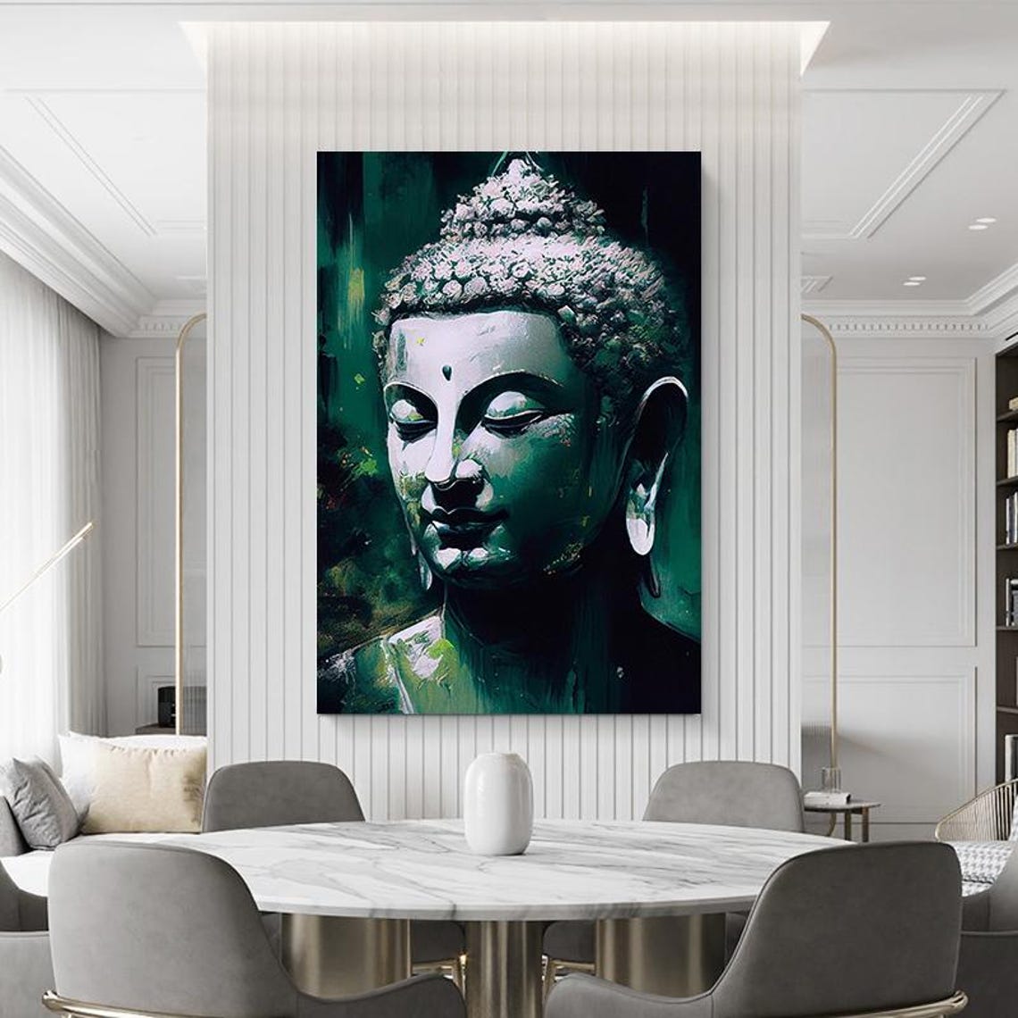 Emerald Green Buddha Face Serene Spiritual Painting Wall Art - Image 4