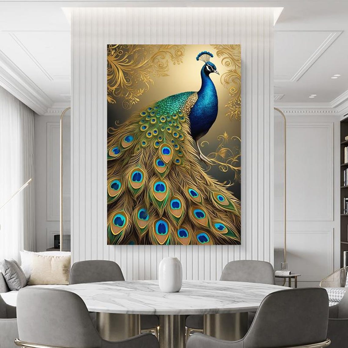 Golden Peacock On Ornate Gold Filigree Background Luxury Bird Poster - Image 3