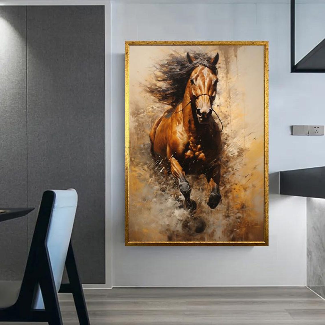 Chestnut Horse Galloping Through Dust Dramatic Equestrian Art Poster - Image 2